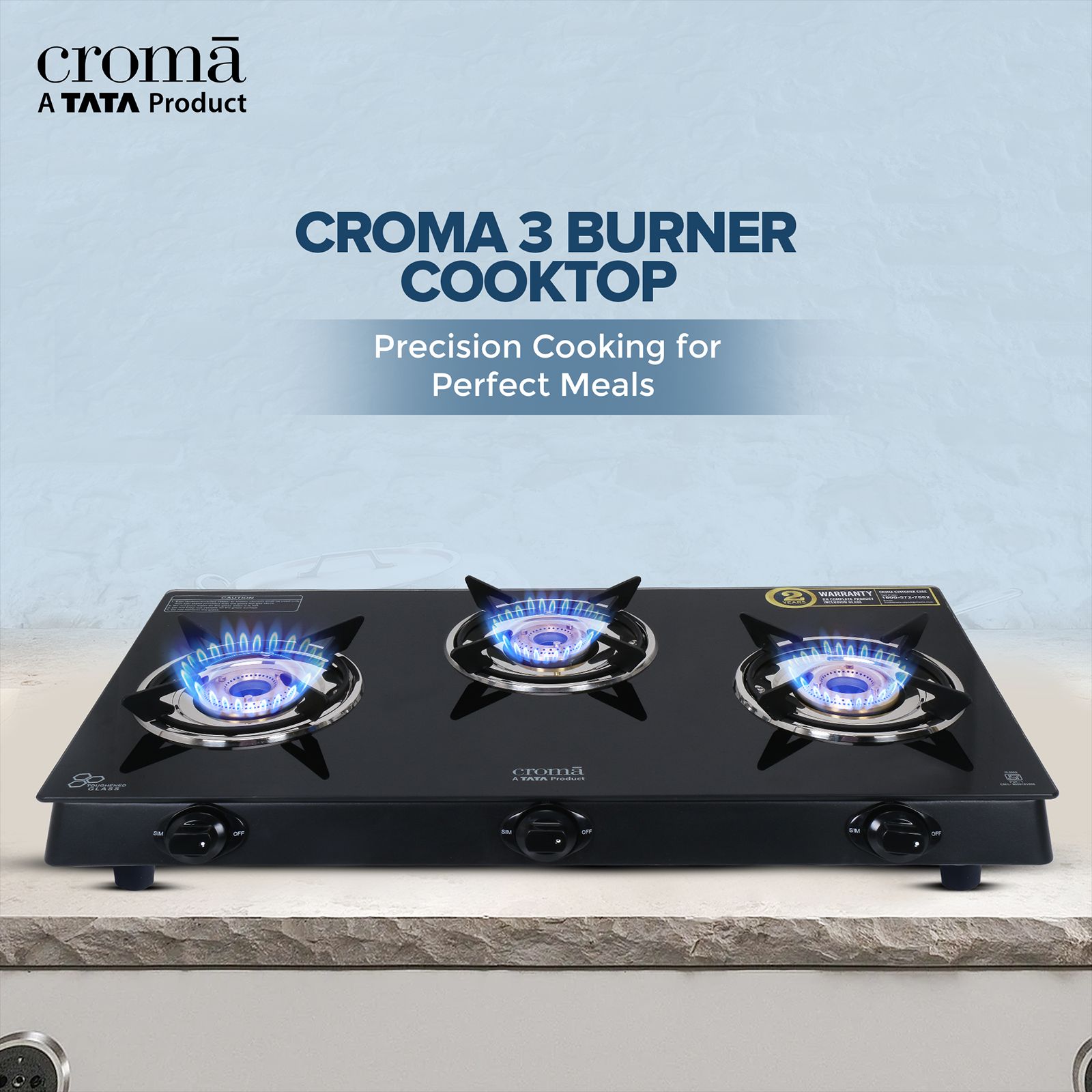 Croma Toughened Glass Top 3 Burner Manual Gas Stove (ISI Certified, Black) Croma Toughened Glass Top 3 Burner Manual Gas Stove (ISI Certified, Black)_10