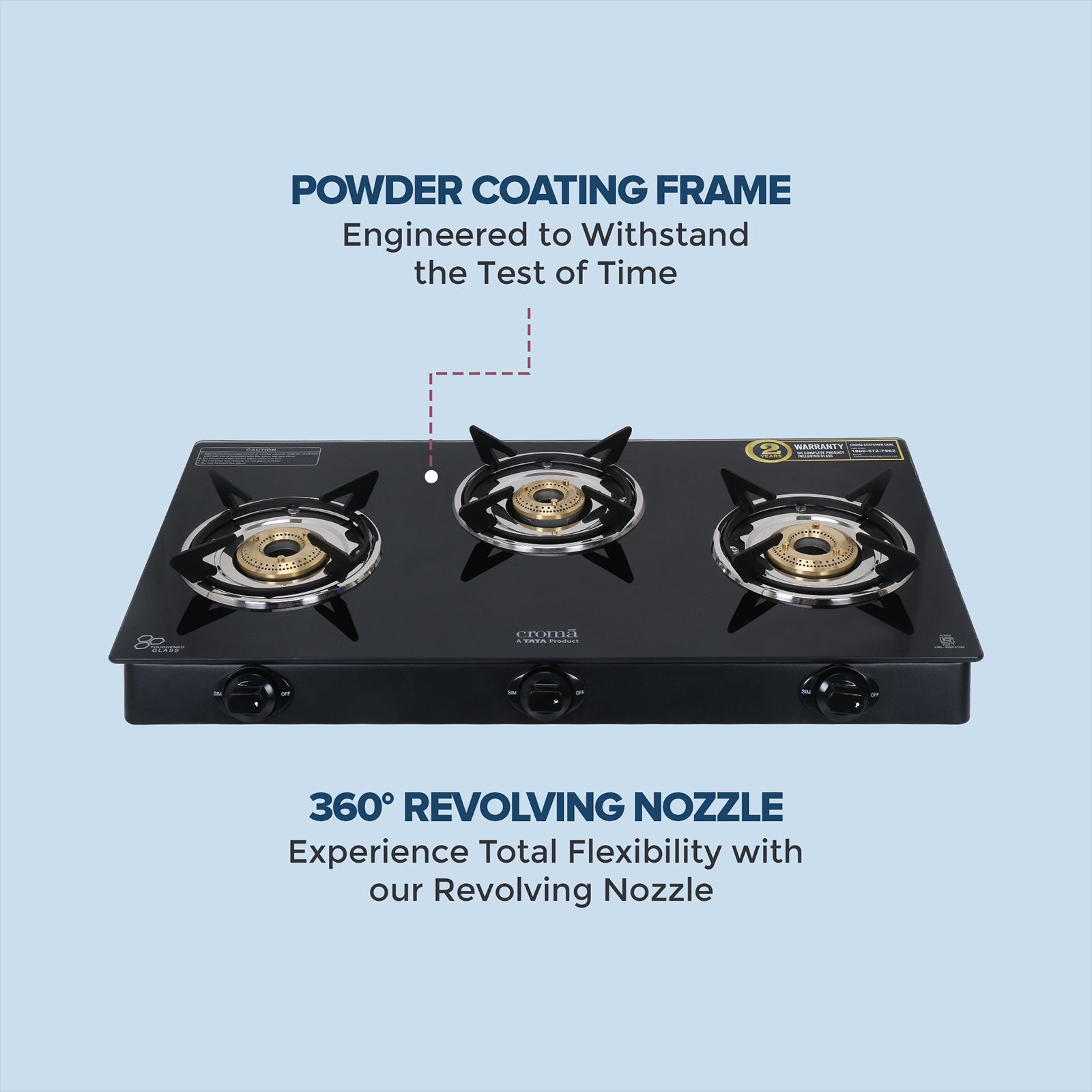 Croma Toughened Glass Top 3 Burner Manual Gas Stove (ISI Certified, Black) Croma Toughened Glass Top 3 Burner Manual Gas Stove (ISI Certified, Black)_11