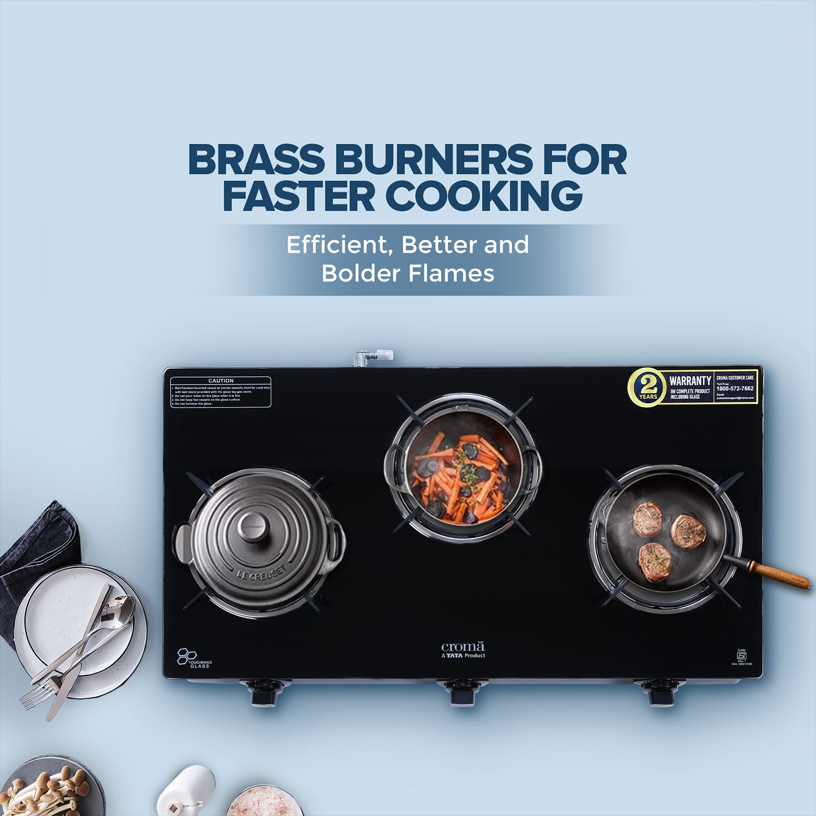Croma Toughened Glass Top 3 Burner Manual Gas Stove (ISI Certified, Black) Croma Toughened Glass Top 3 Burner Manual Gas Stove (ISI Certified, Black)_12
