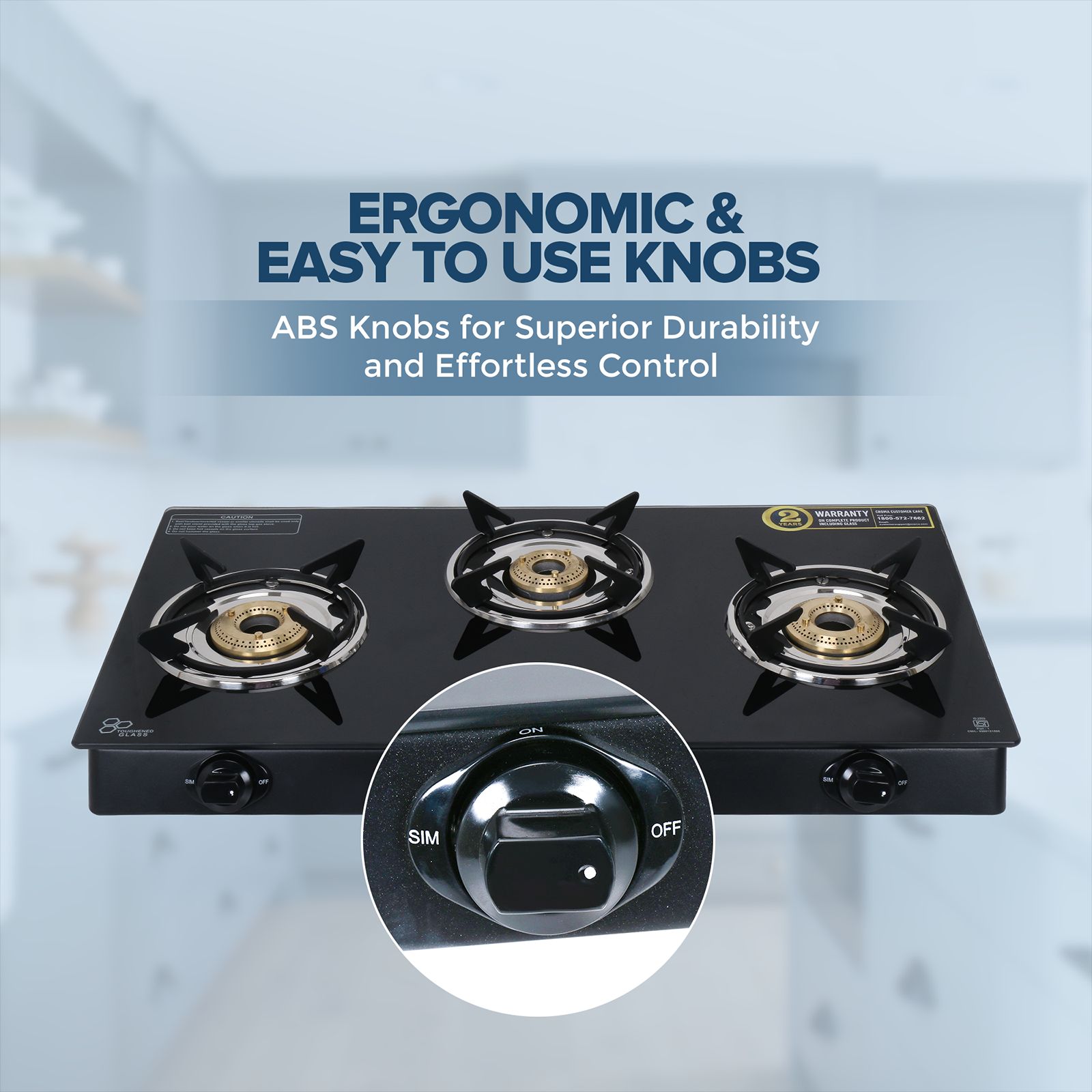 Croma Toughened Glass Top 3 Burner Manual Gas Stove (ISI Certified, Black) Croma Toughened Glass Top 3 Burner Manual Gas Stove (ISI Certified, Black)_13