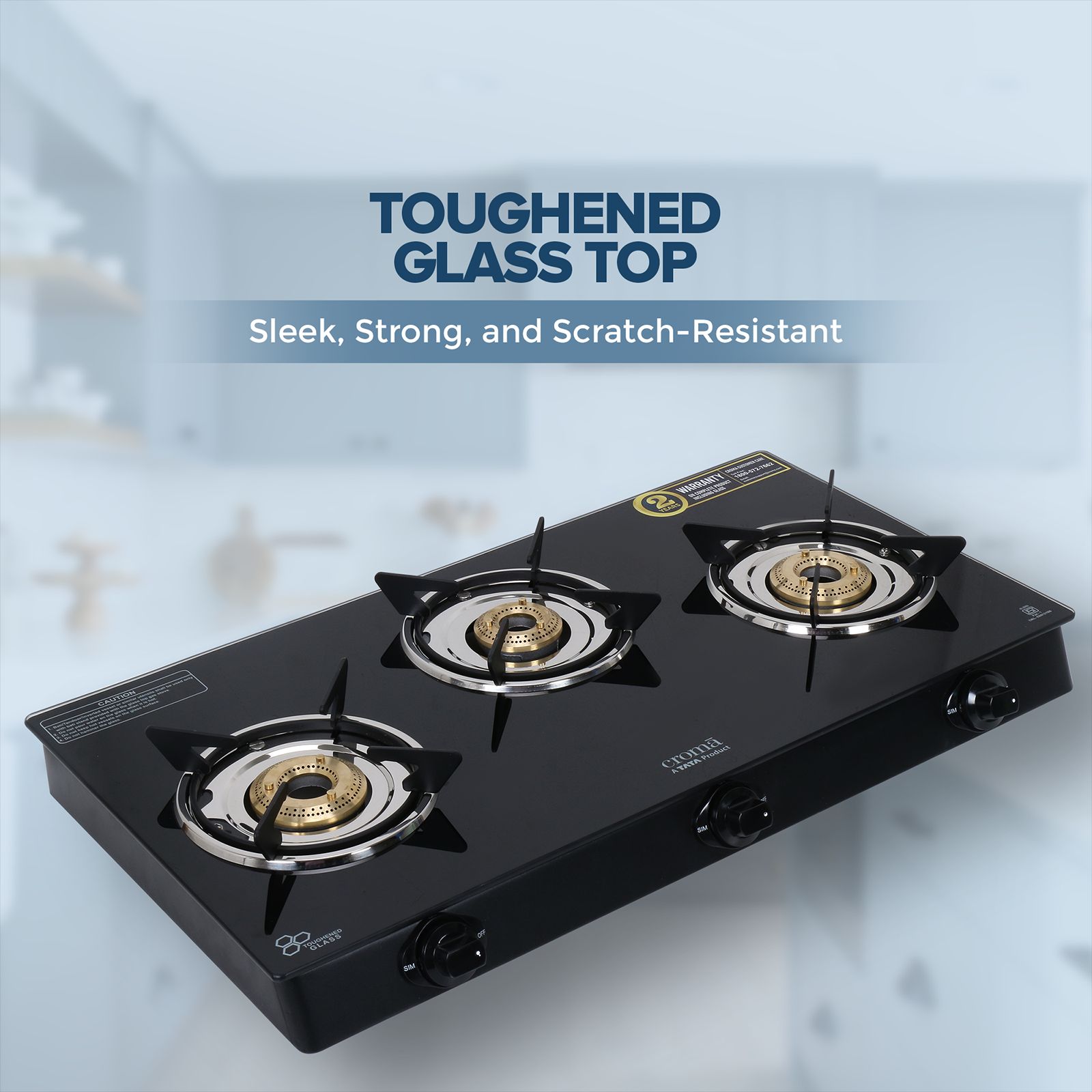 Croma Toughened Glass Top 3 Burner Manual Gas Stove (ISI Certified, Black) Croma Toughened Glass Top 3 Burner Manual Gas Stove (ISI Certified, Black)_15