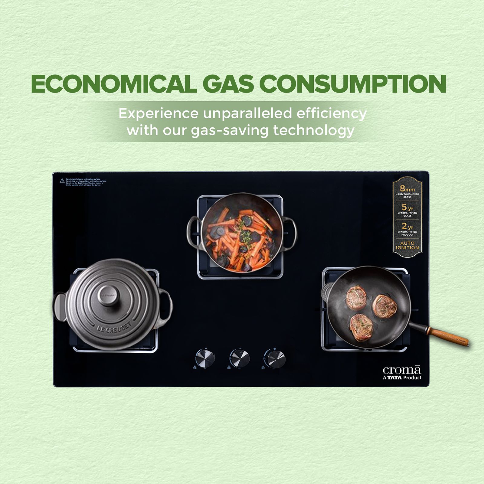 Croma Toughened Glass Top 3 Burner Automatic Hob (Double Drip Tray, Black) Croma Toughened Glass Top 3 Burner Automatic Hob (Double Drip Tray, Black)_12