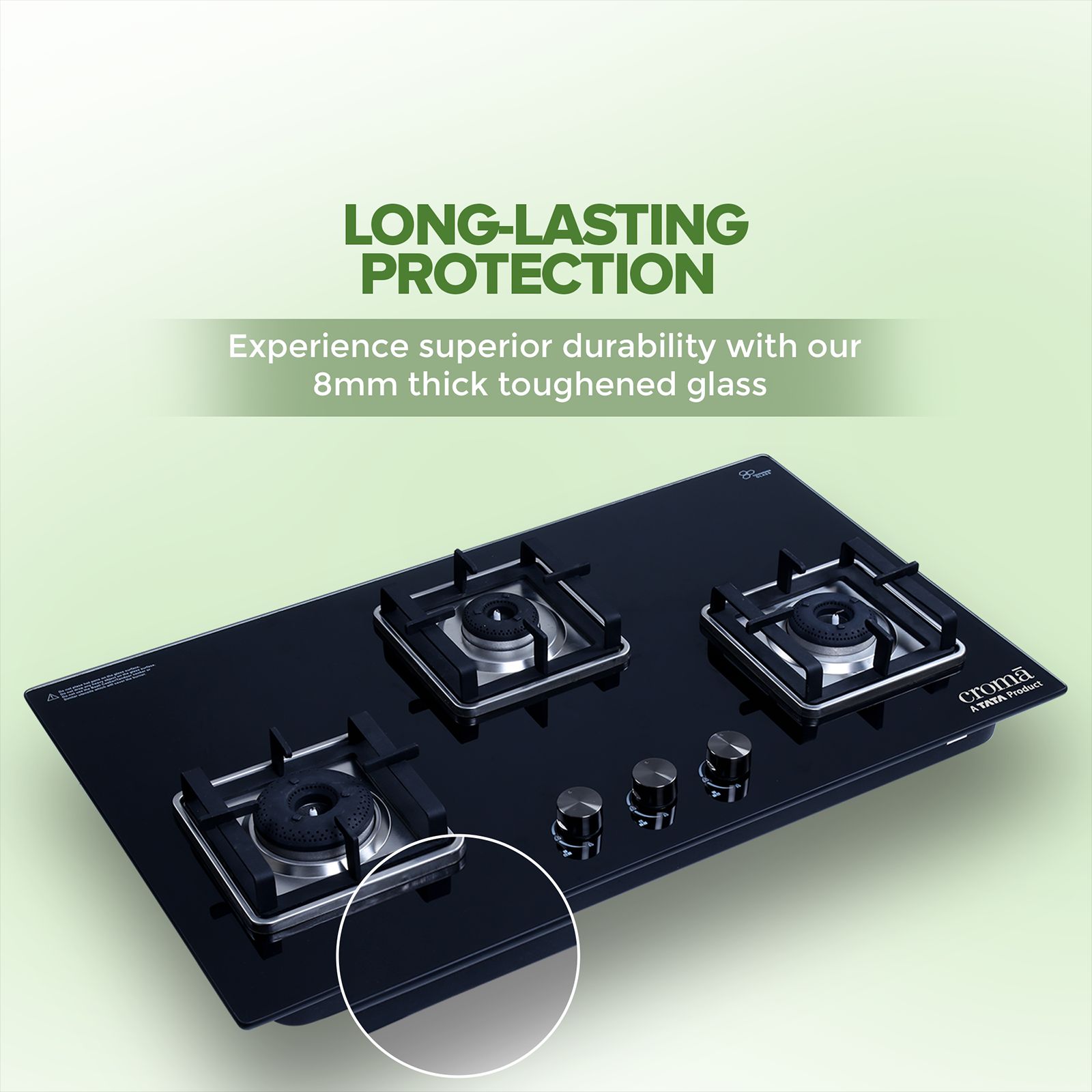 Croma Toughened Glass Top 3 Burner Automatic Hob (Double Drip Tray, Black) Croma Toughened Glass Top 3 Burner Automatic Hob (Double Drip Tray, Black)_16