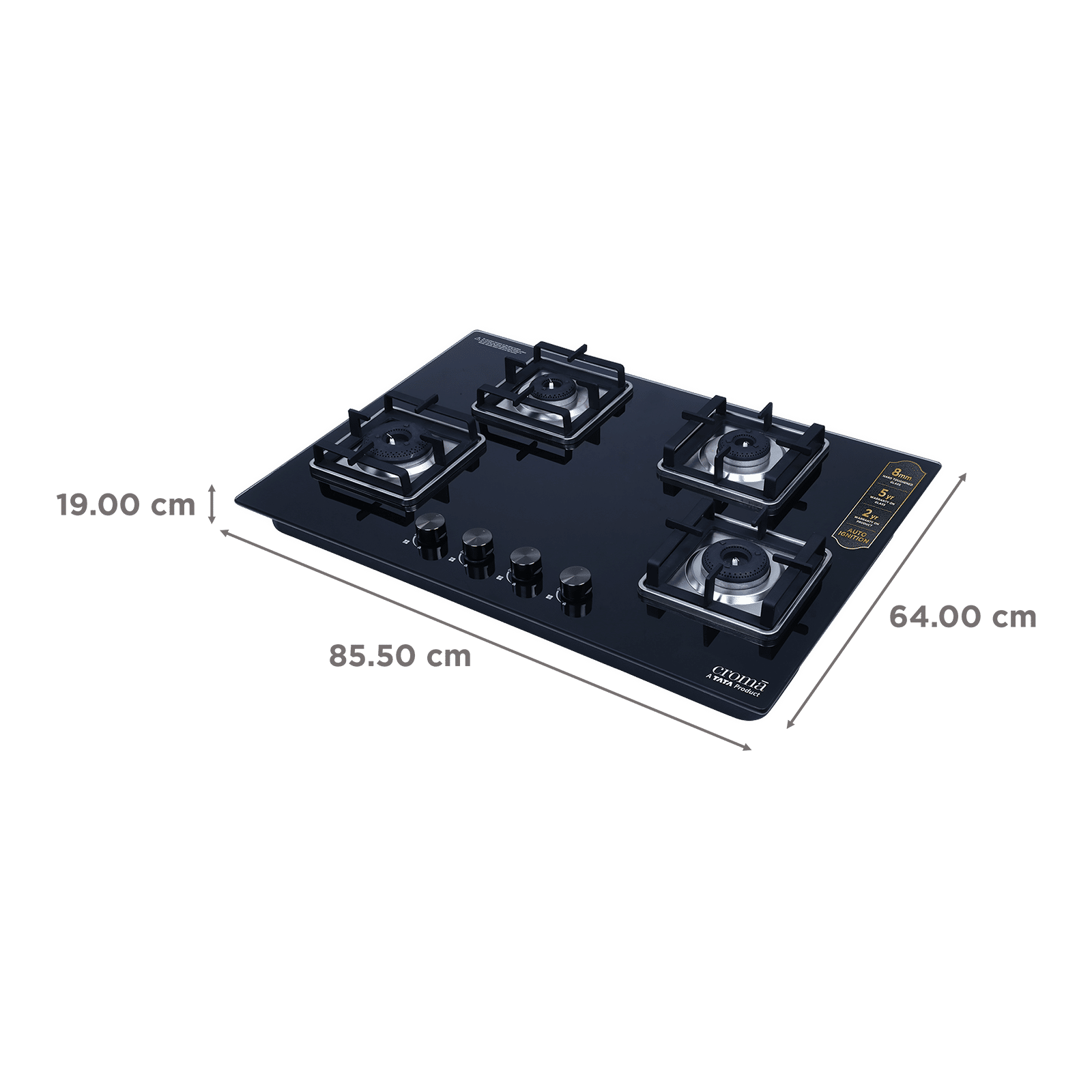 Croma Toughened Glass Top 4 Burner Automatic Hob (Double Drip Tray, Black) Croma Toughened Glass Top 4 Burner Automatic Hob (Double Drip Tray, Black)_2