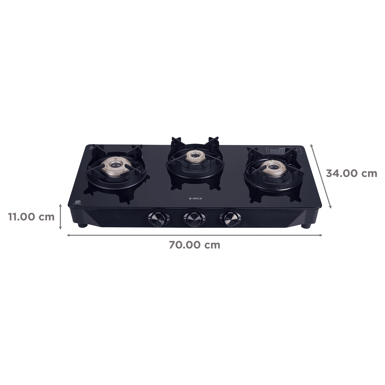 elica CREST 370 J NERO 3 Burner Manual Gas Stove (Brass Burner, Black)_2