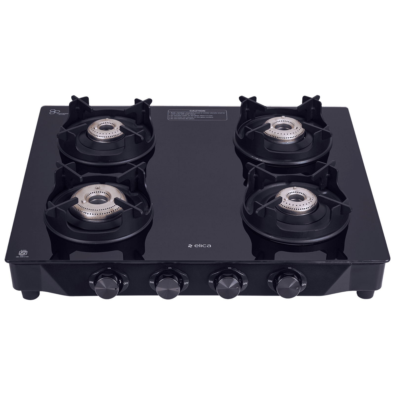 elica 4 Burner Manual Gas Stove (Crown Design Euro Coated, Black) elica 4 Burner Manual Gas Stove (Crown Design Euro Coated, Black)_1