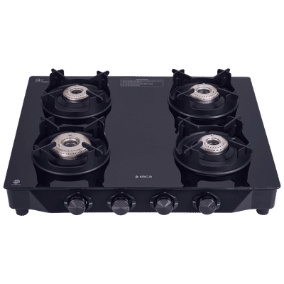 elica 4 Burner Manual Gas Stove (Crown Design Euro Coated, Black)