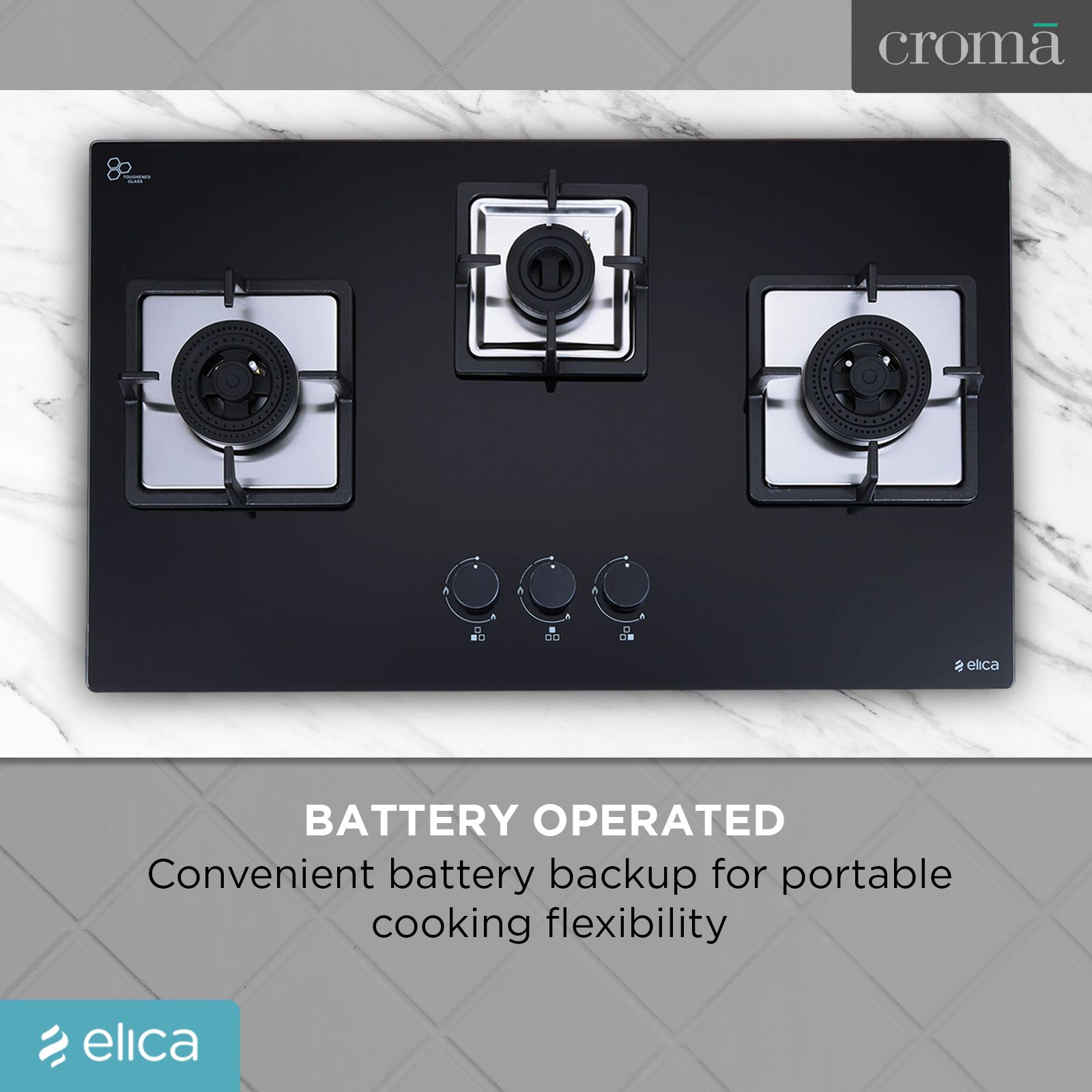 elica IND FLEXI AB DFS Series 3 Burner Automatic Hob (Battery Operated, Black)_7