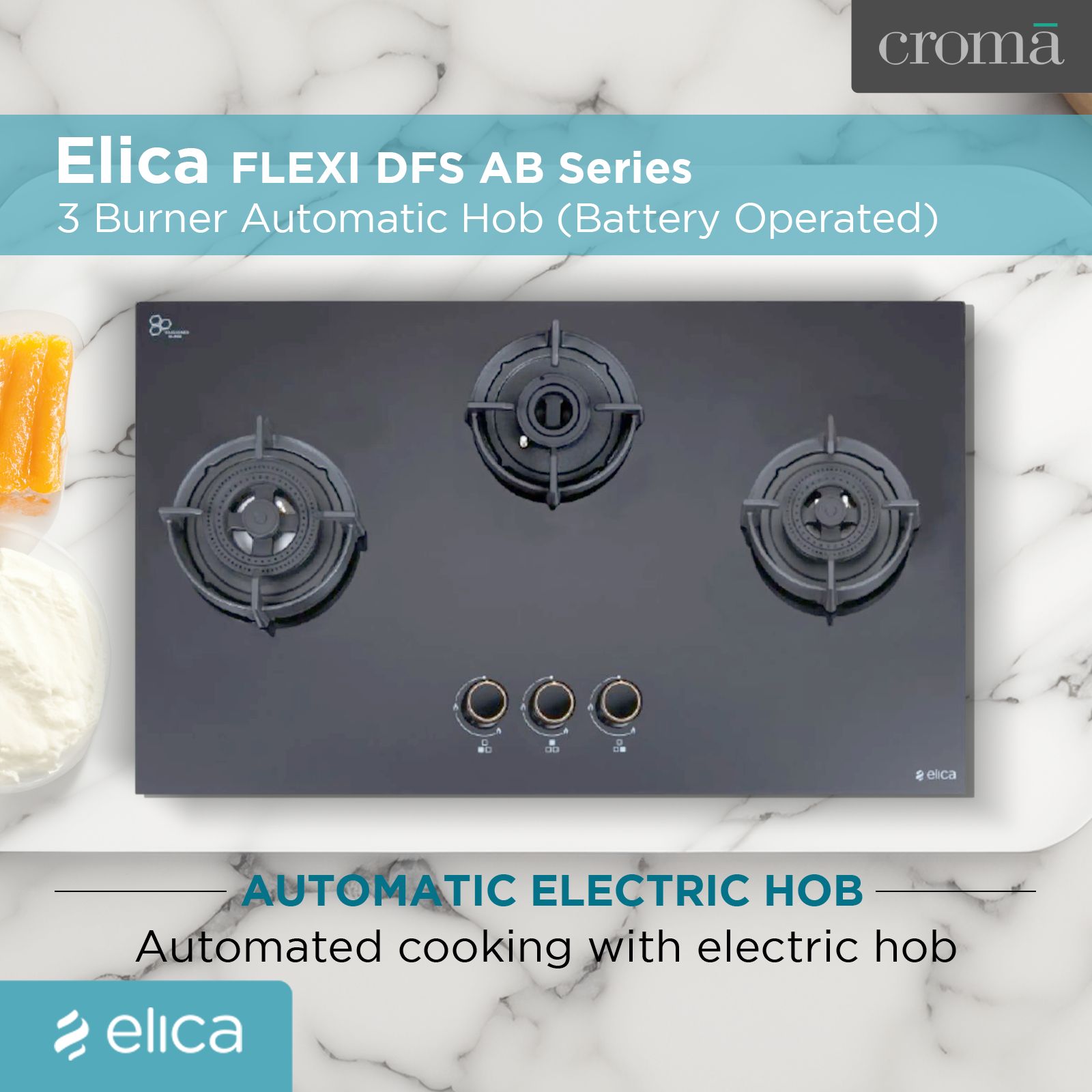 elica FLEXI DFS AB Series 3 Burner Automatic Hob (Battery Operated, Black)_3