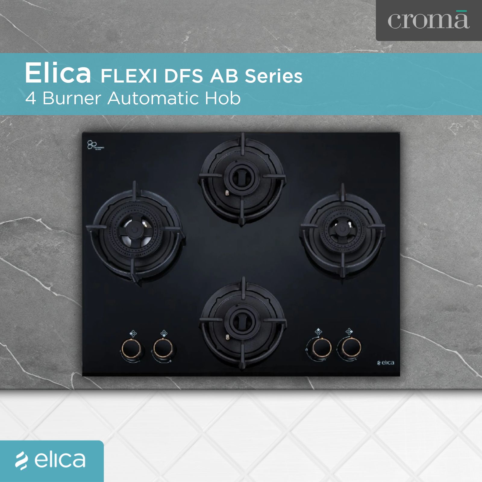 elica FLEXI DFS AB Series 4 Burner Automatic Hob (Battery Operated, Black)_4