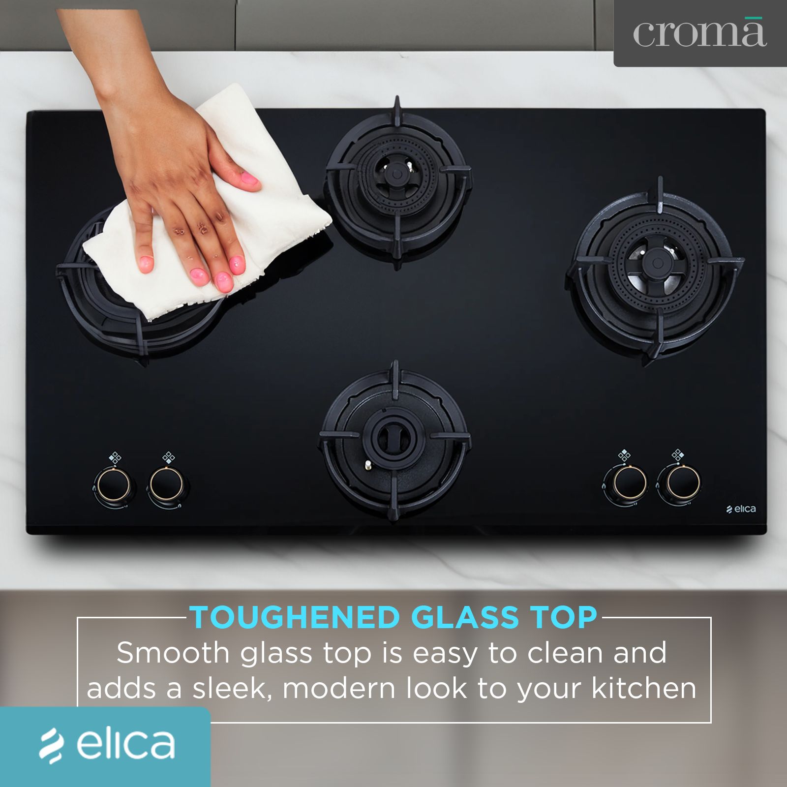 elica FLEXI DFS AB Series 4 Burner Automatic Hob (Battery Operated, Black)_5