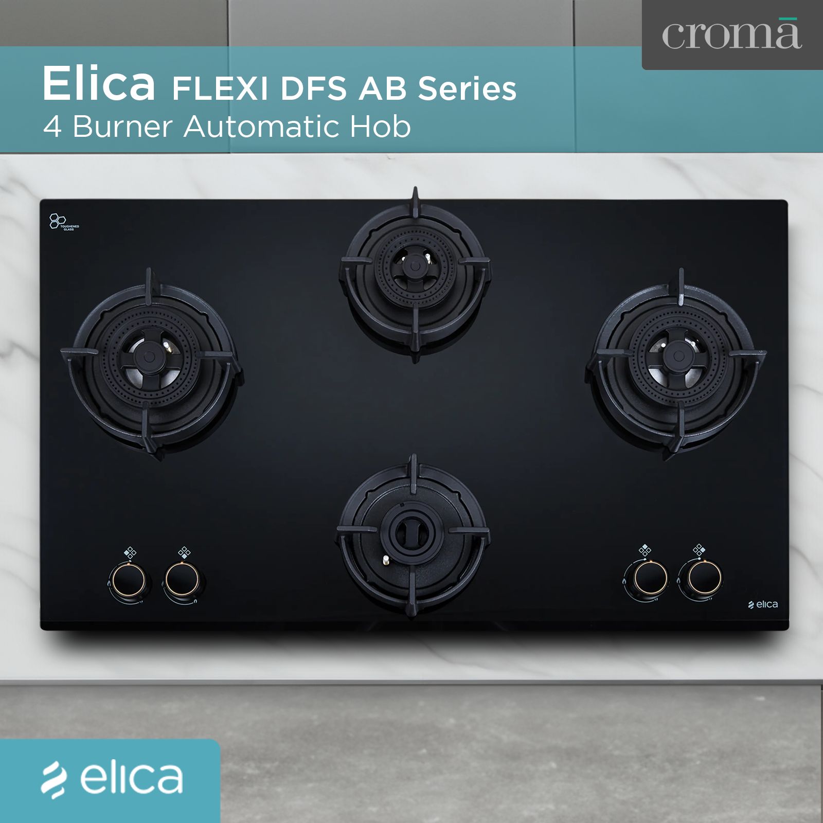 elica FLEXI DFS AB Series 4 Burner Automatic Hob (Battery Operated, Black)_3