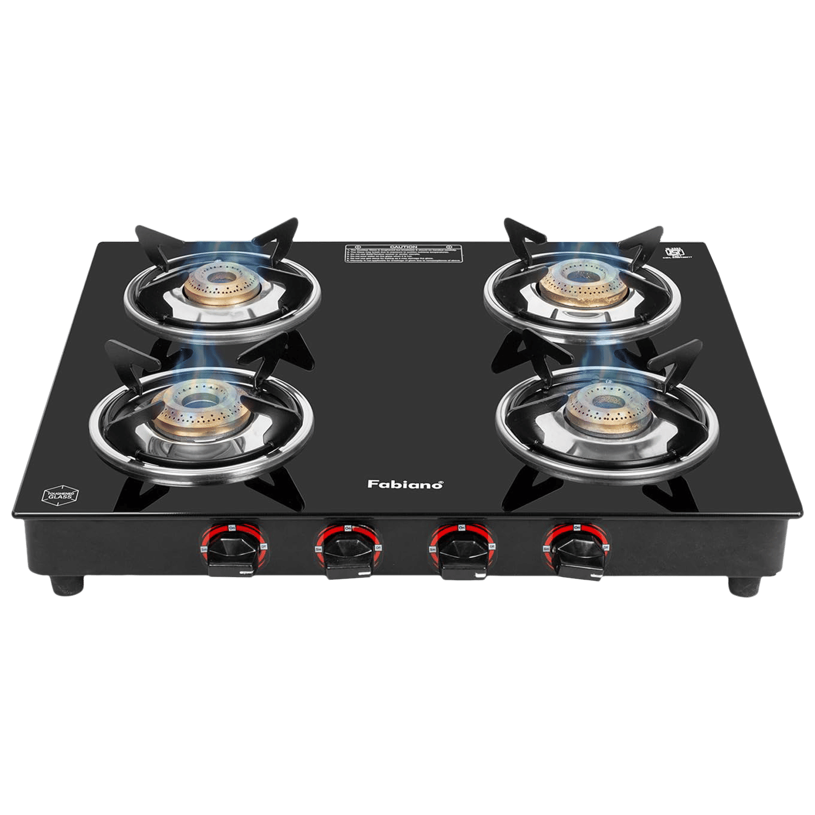 Fabiano FAB4BRSMART Toughened Glass Top 4 Burner Manual Gas Stove (Pan Support Attachment, Black) Fabiano FAB4BRSMART Toughened Glass Top 4 Burner Manual Gas Stove (Pan Support Attachment, Black)_1