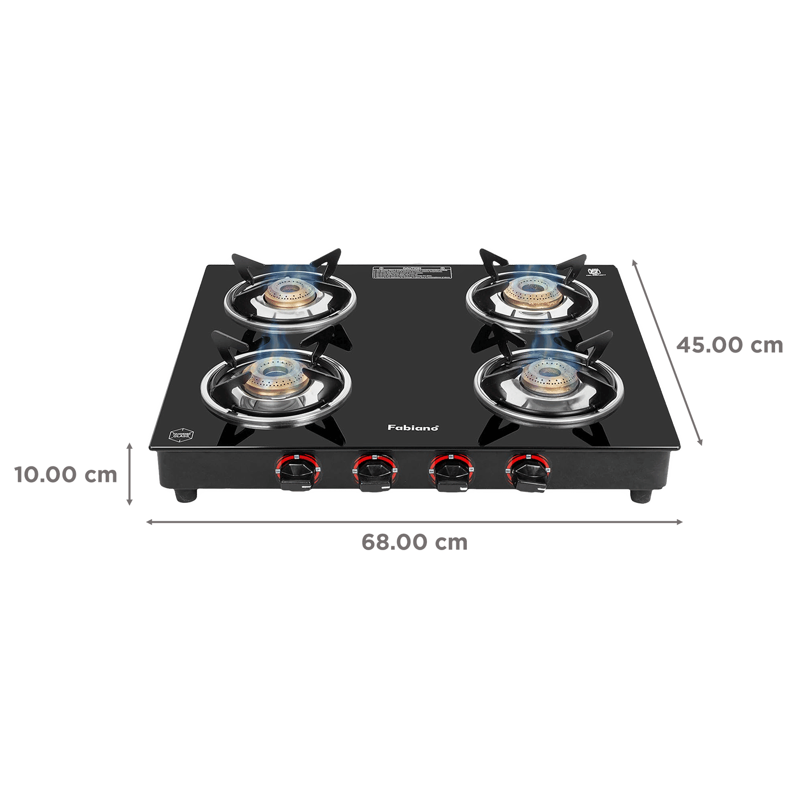 Fabiano FAB4BRSMART Toughened Glass Top 4 Burner Manual Gas Stove (Pan Support Attachment, Black) Fabiano FAB4BRSMART Toughened Glass Top 4 Burner Manual Gas Stove (Pan Support Attachment, Black)_2