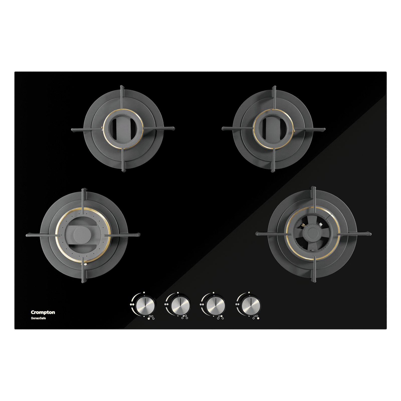 Crompton Sensosafe Toughened Glass Top 4 Burner Automatic Hob (Cast Iron Pan Support, Midnight Black)_1