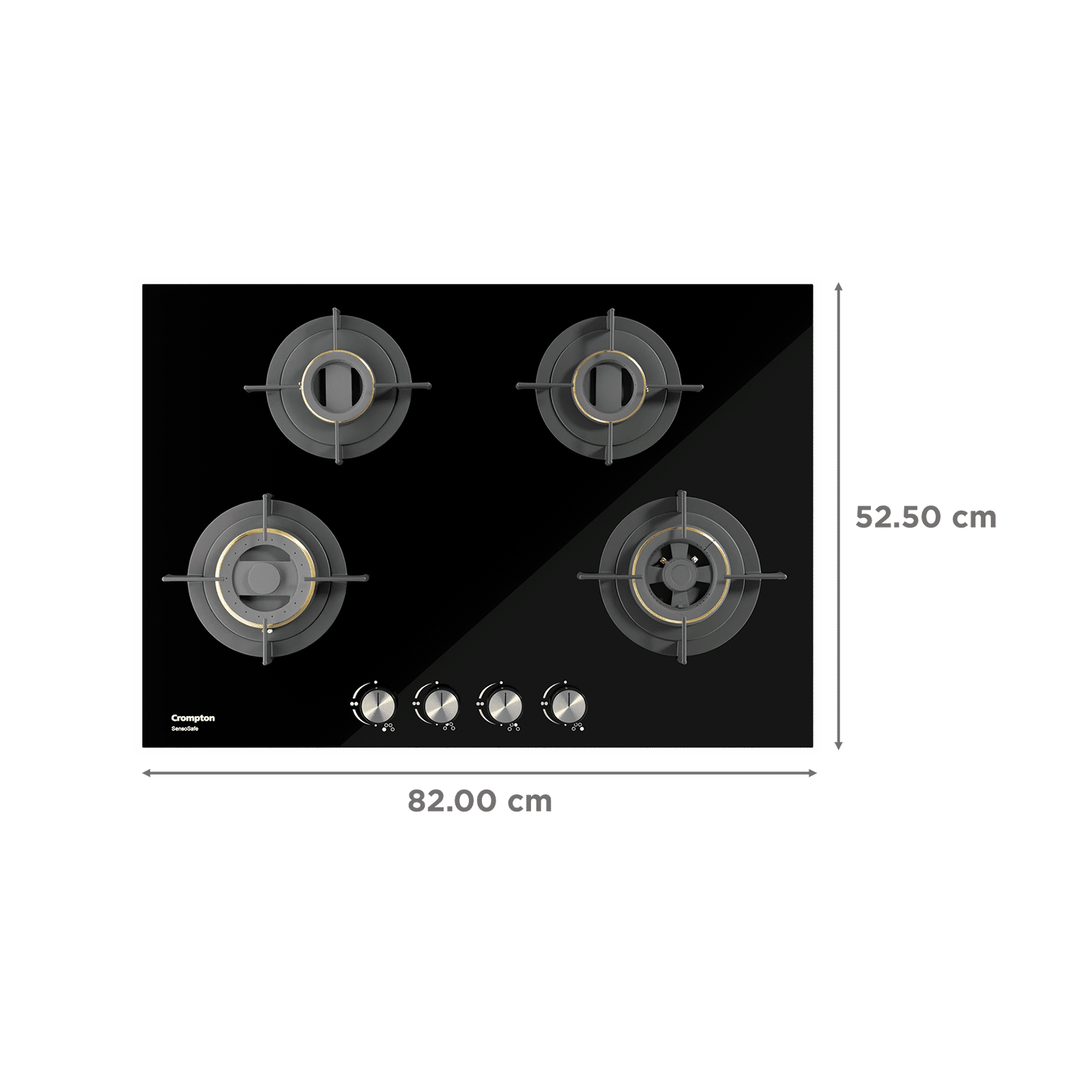 Crompton Sensosafe Toughened Glass Top 4 Burner Automatic Hob (Cast Iron Pan Support, Midnight Black)_2