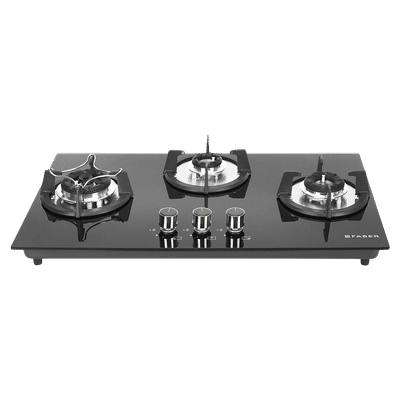 FABER Superia HT763 BR AI Toughened Glass Top 3 Burner Automatic Gas Hob (Multi-Directional Nozzle, Black)