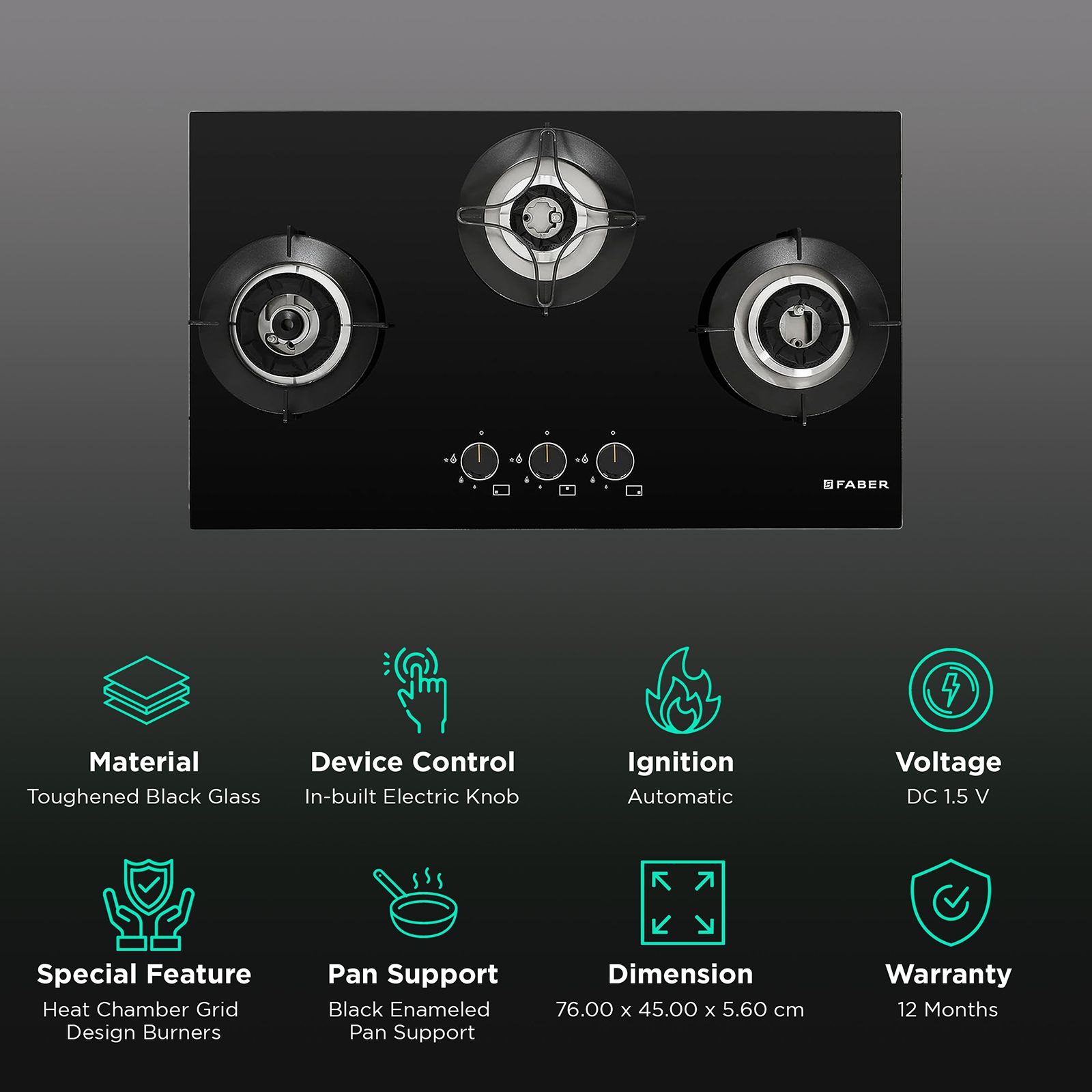 FABER Superia HT763 BR AI Toughened Glass Top 3 Burner Automatic Gas Hob (Multi-Directional Nozzle, Black) FABER Superia HT763 BR AI Toughened Glass Top 3 Burner Automatic Gas Hob (Multi-Directional Nozzle, Black)_3