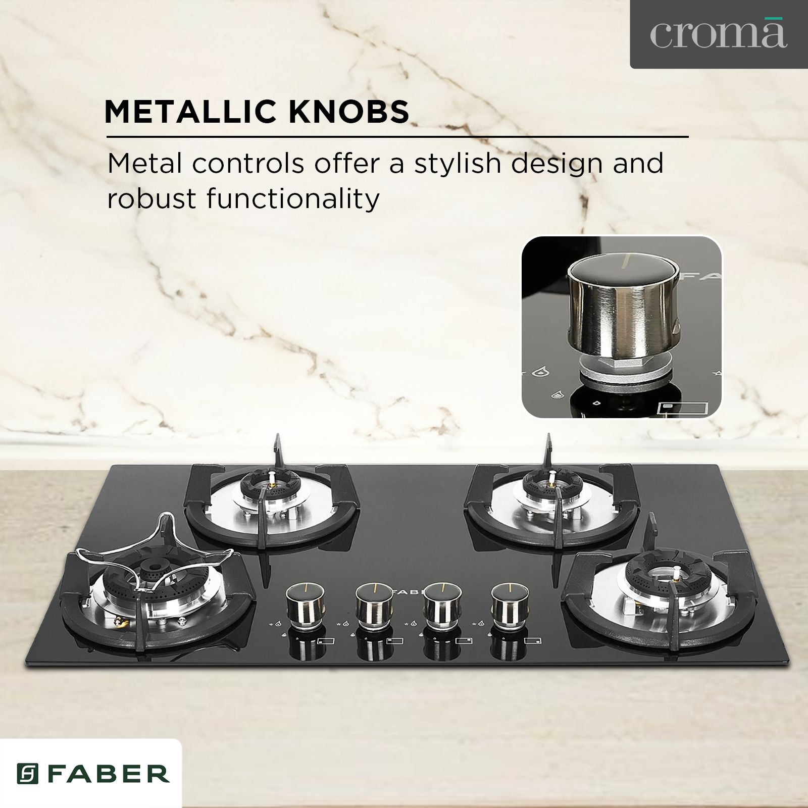 FABER Superia HT764 BR AI Toughened Glass Top 4 Burner Automatic Gas Hob (Battery Operated, Black) FABER Superia HT764 BR AI Toughened Glass Top 4 Burner Automatic Gas Hob (Battery Operated, Black)_20