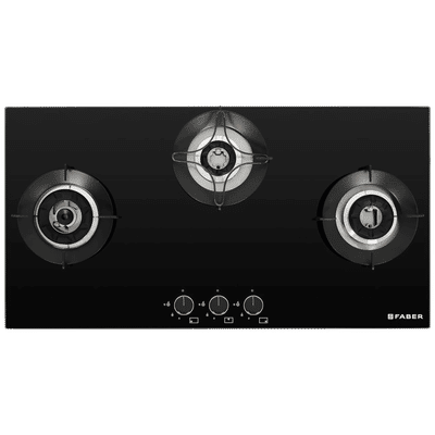 FABER SUPERIA HT903 BR AI Toughened Glass Top 3 Burner Automatic Gas Hob (Fully Concealed Drip Tray, Black)