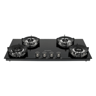 FABER SUPERIA HT904 BR AI Toughened Glass Top 4 Burner Automatic Gas Hob (Fully Concealed Drip Tray, Black)