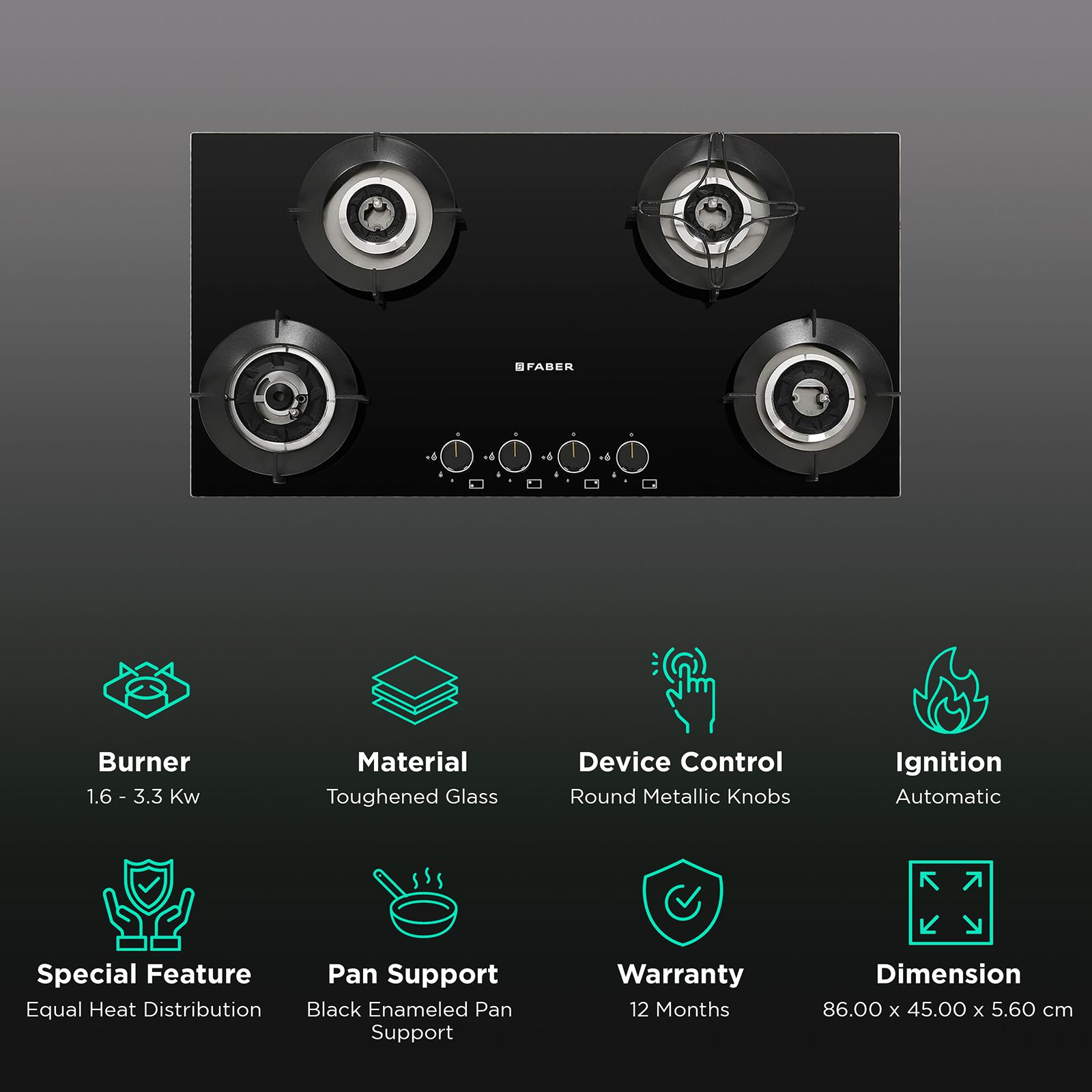 FABER SUPERIA HT904 BR AI Toughened Glass Top 4 Burner Automatic Gas Hob (Fully Concealed Drip Tray, Black) FABER SUPERIA HT904 BR AI Toughened Glass Top 4 Burner Automatic Gas Hob (Fully Concealed Drip Tray, Black)_3