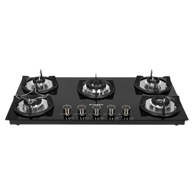 FABER SUPERIA HT905 BR AI Toughened Glass Top 5 Burner Automatic Gas Hob (Fully Concealed Drip Tray, Black)