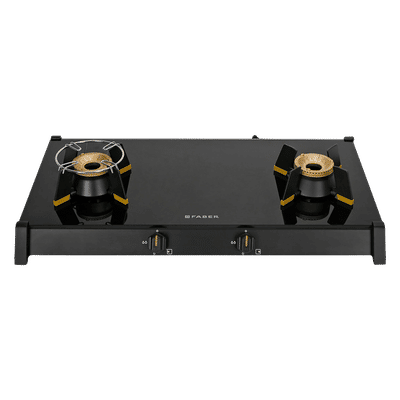 FABER GENIUS 752 Toughened Glass Top 2 Burner Manual Hob (Cast Iron Pan Support, Black)