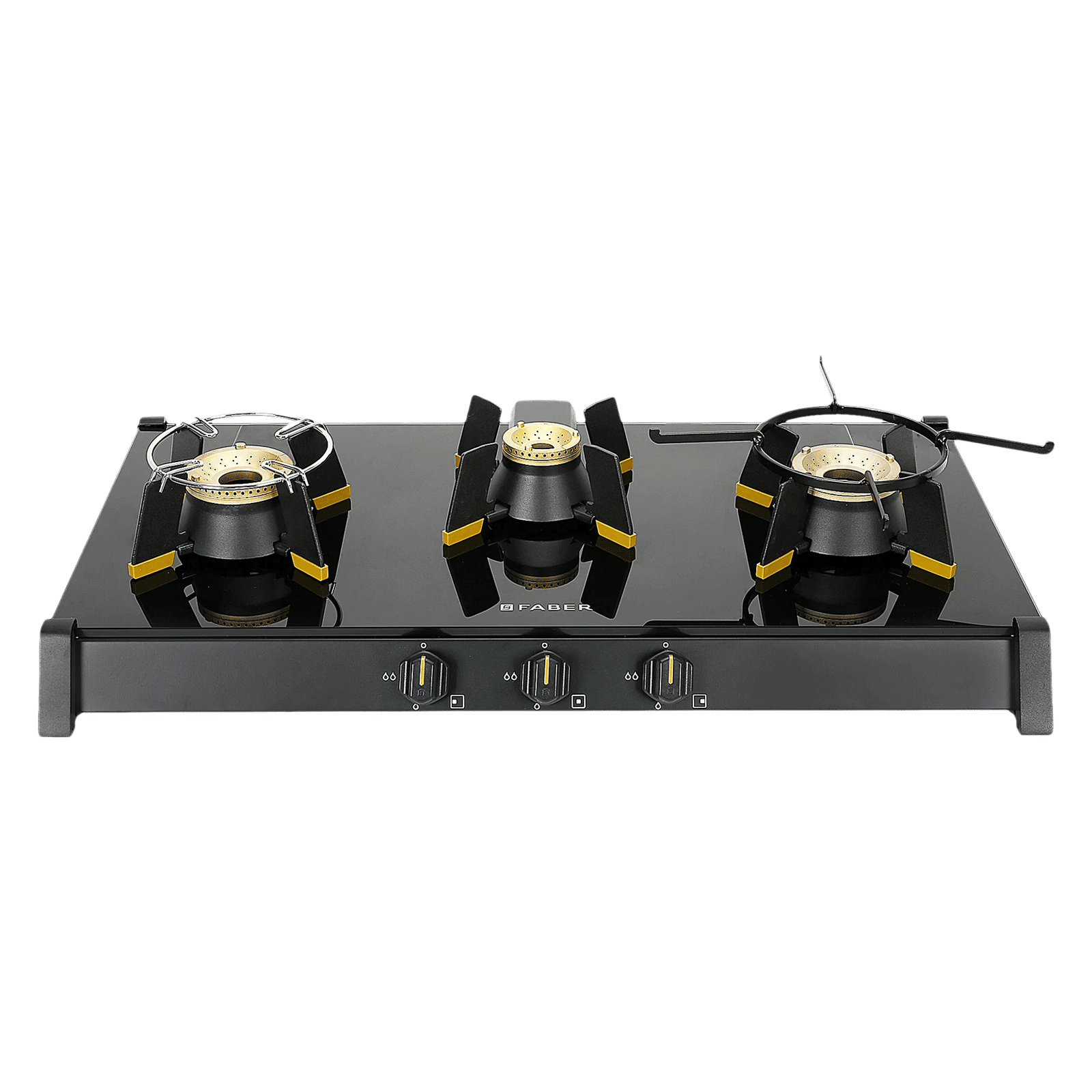 FABER GENIUS 753 Toughened Glass Top 3 Burner Manual Hob (Cast Iron Pan Support, Black) FABER GENIUS 753 Toughened Glass Top 3 Burner Manual Hob (Cast Iron Pan Support, Black)_1