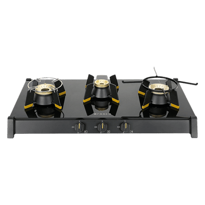 FABER GENIUS 753 Toughened Glass Top 3 Burner Manual Hob (Cast Iron Pan Support, Black)