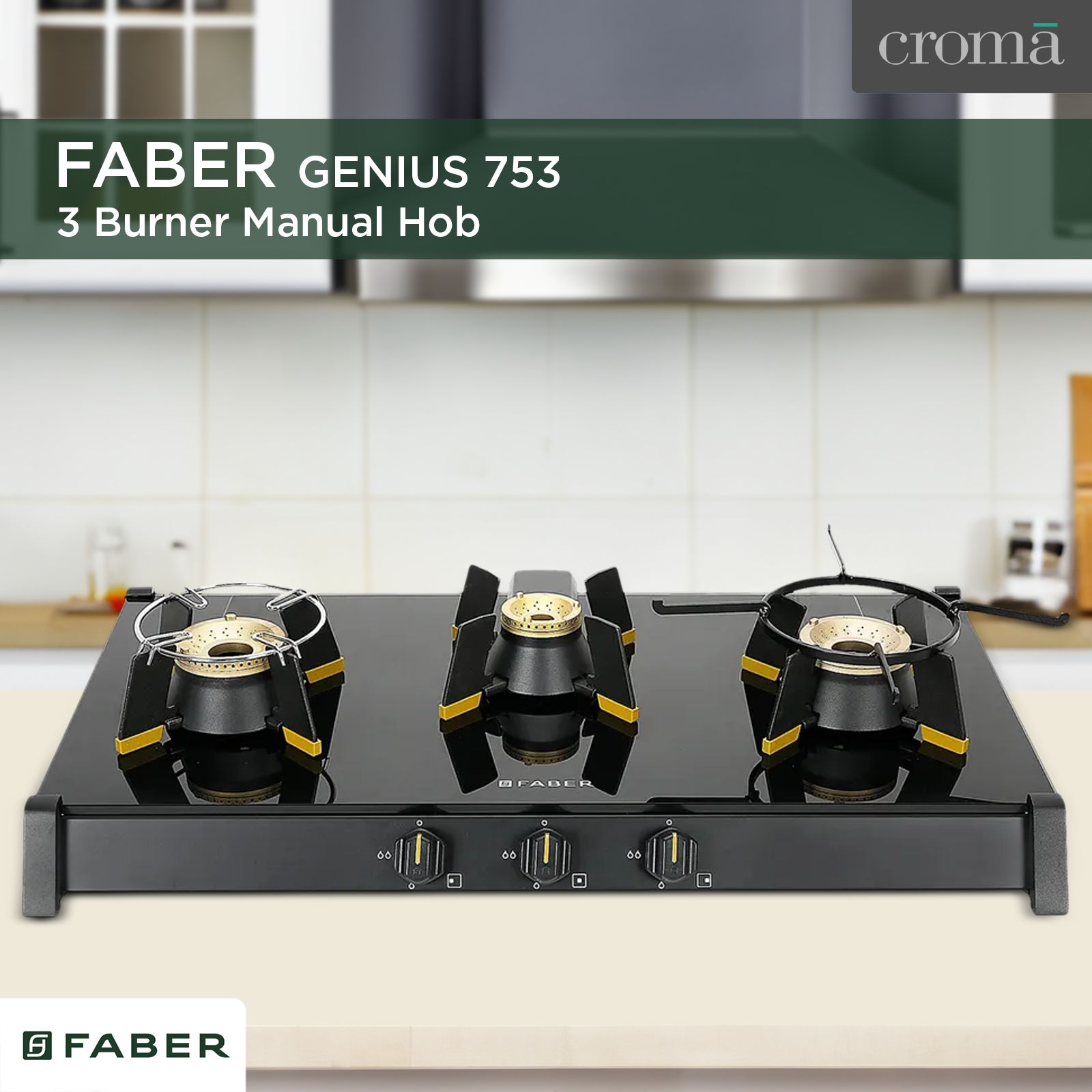 FABER GENIUS 753 Toughened Glass Top 3 Burner Manual Hob (Cast Iron Pan Support, Black) FABER GENIUS 753 Toughened Glass Top 3 Burner Manual Hob (Cast Iron Pan Support, Black)_16