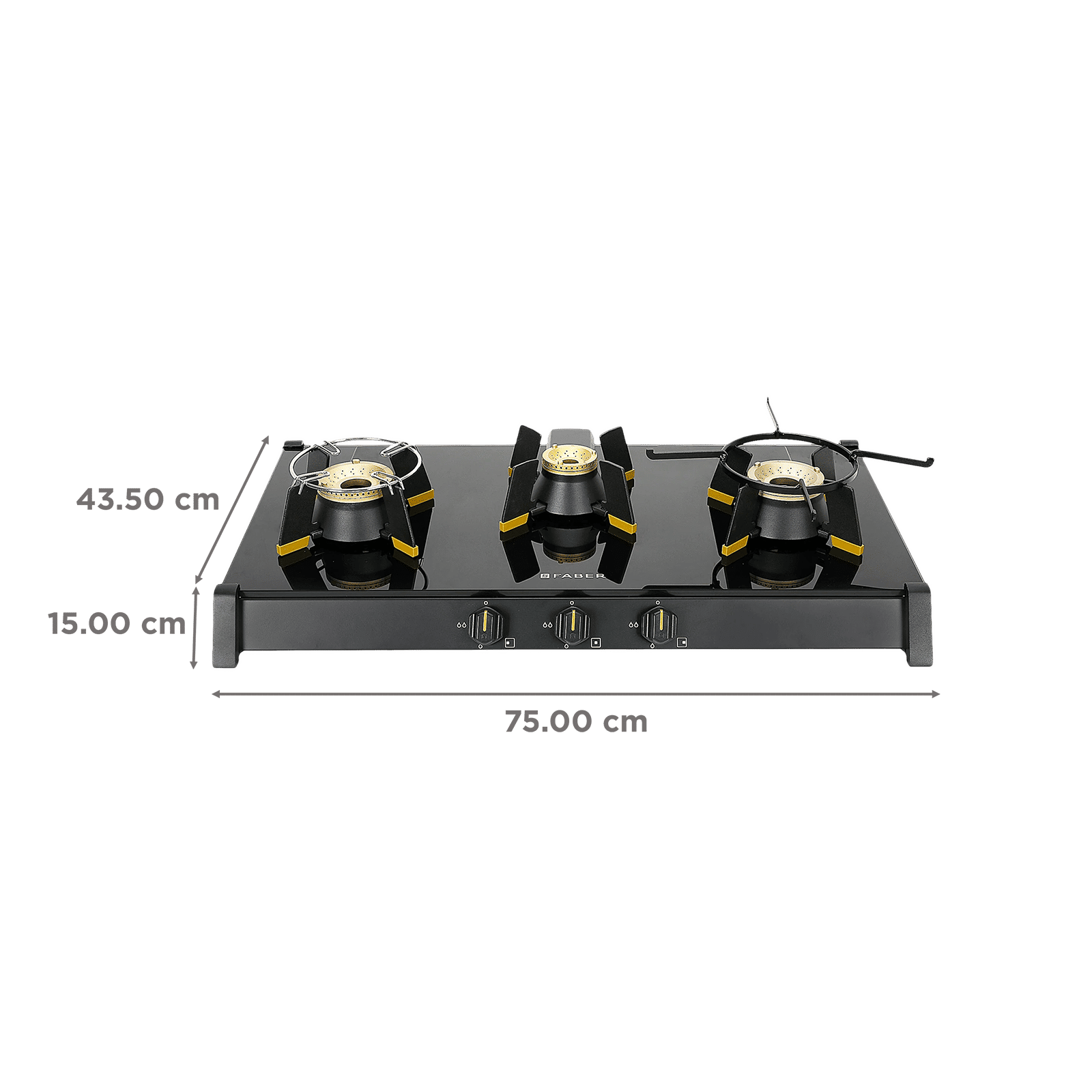 FABER GENIUS 753 Toughened Glass Top 3 Burner Manual Hob (Cast Iron Pan Support, Black) FABER GENIUS 753 Toughened Glass Top 3 Burner Manual Hob (Cast Iron Pan Support, Black)_2