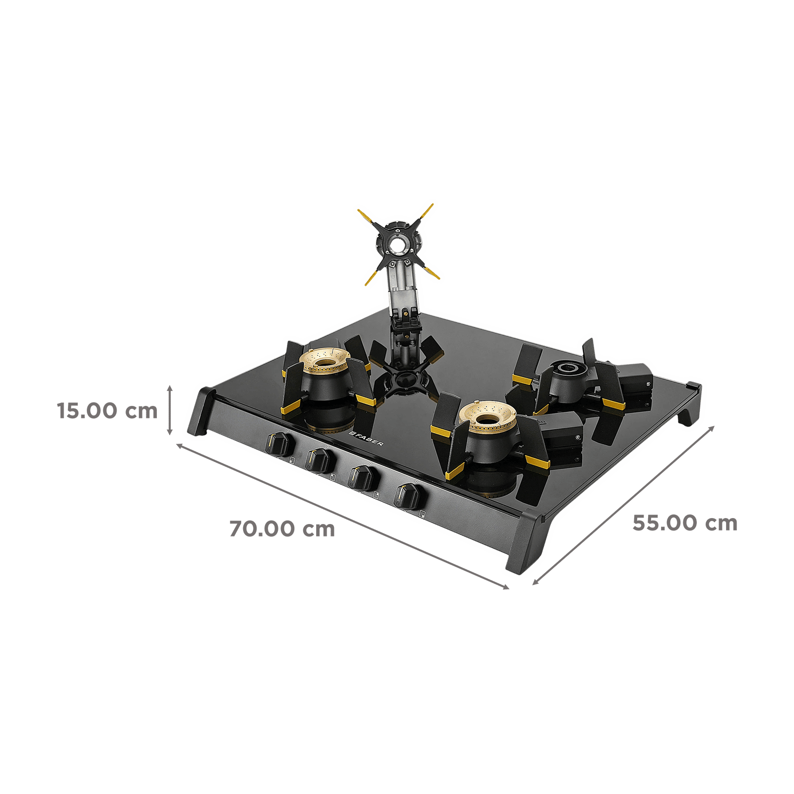 FABER GENIUS 704 BK Toughened Glass Top 4 Burner Manual Hob (Cast Iron Pan Support, Black) FABER GENIUS 704 BK Toughened Glass Top 4 Burner Manual Hob (Cast Iron Pan Support, Black)_2