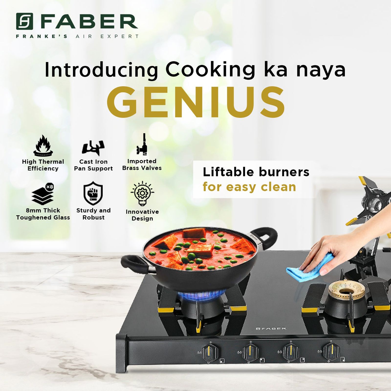 FABER GENIUS 704 BK Toughened Glass Top 4 Burner Manual Hob (Cast Iron Pan Support, Black) FABER GENIUS 704 BK Toughened Glass Top 4 Burner Manual Hob (Cast Iron Pan Support, Black)_17