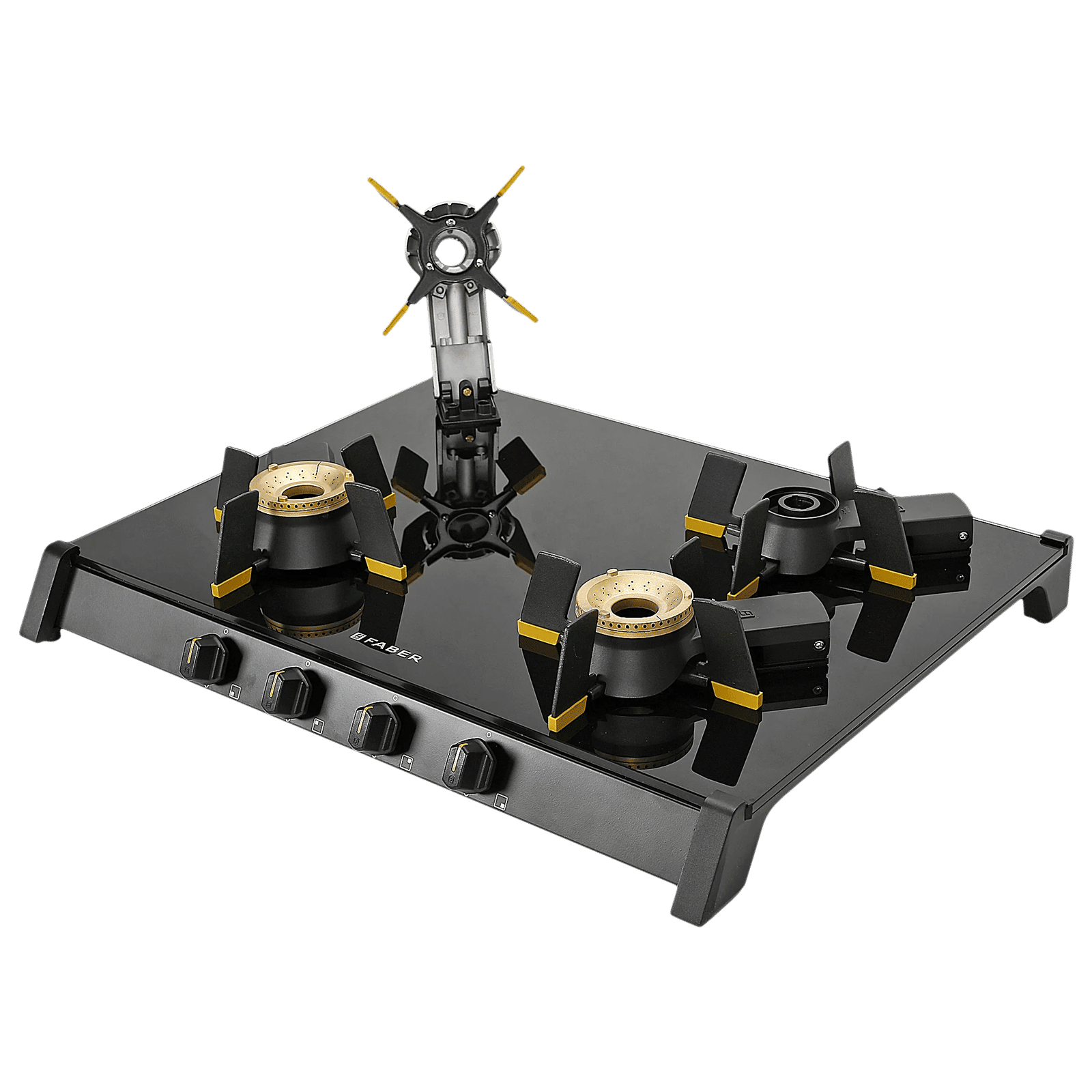 FABER GENIUS 704 BK Toughened Glass Top 4 Burner Manual Hob (Cast Iron Pan Support, Black) FABER GENIUS 704 BK Toughened Glass Top 4 Burner Manual Hob (Cast Iron Pan Support, Black)_5