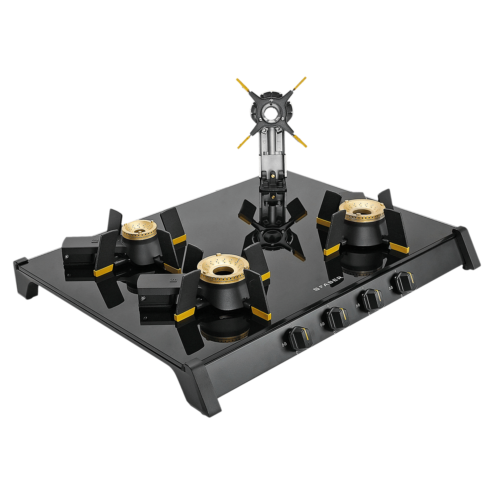 FABER GENIUS 704 BK Toughened Glass Top 4 Burner Manual Hob (Cast Iron Pan Support, Black) FABER GENIUS 704 BK Toughened Glass Top 4 Burner Manual Hob (Cast Iron Pan Support, Black)_6