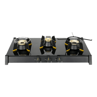 FABER GENIUS 753 AI Toughened Glass Top 3 Burner Manual Hob (Cast Iron Pan Support, Black)