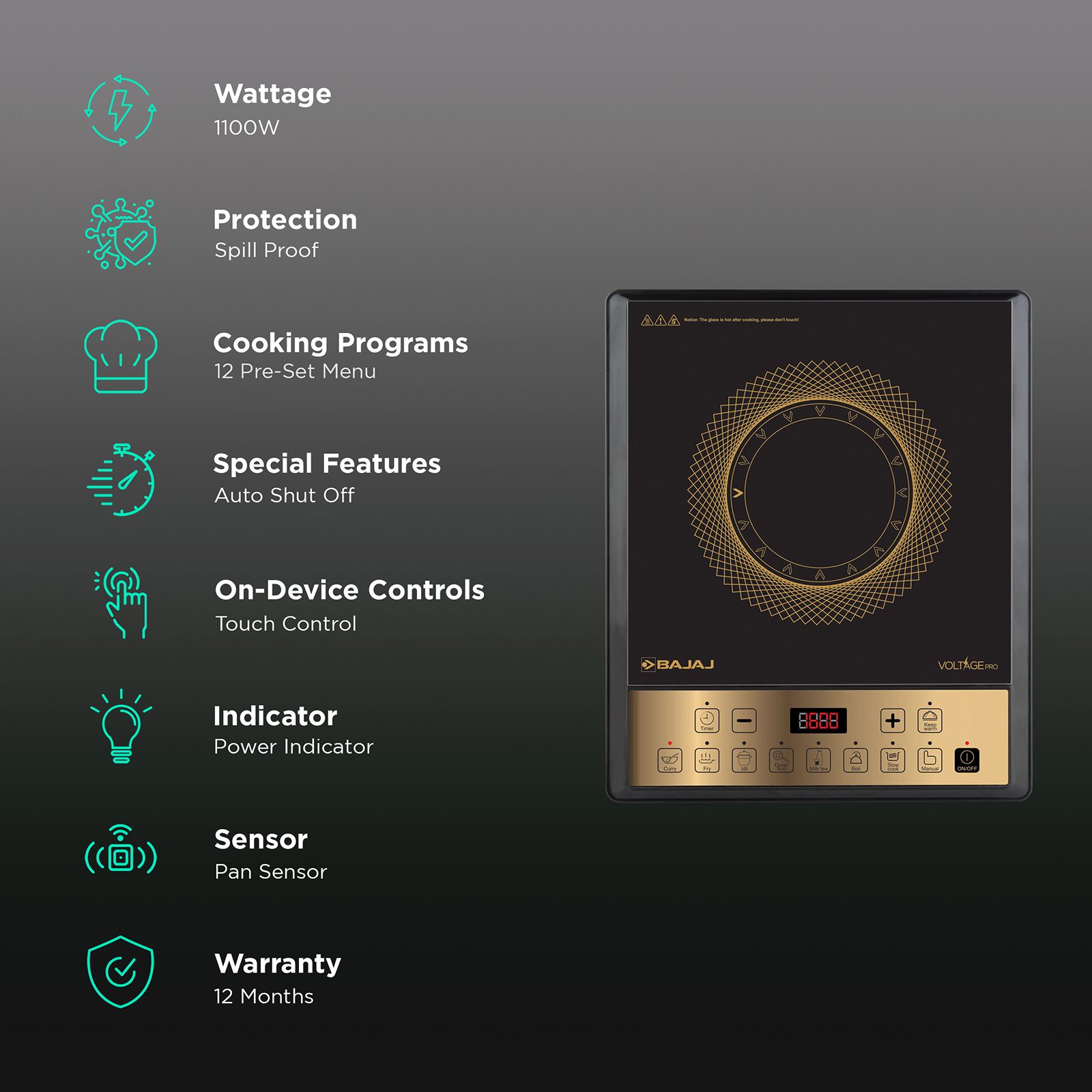 BAJAJ ICX 190TS 1900W Induction Cooktop with 9 Preset Menus BAJAJ ICX 190TS 1900W Induction Cooktop with 9 Preset Menus_3