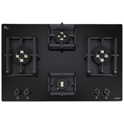 elica FLEXI DFS PRO AB 4B 70 DX Glass Top 4 Burner Automatic Hob (Cast Iron Pan Support, Black)