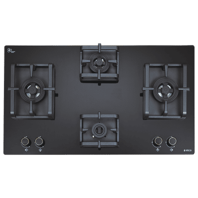 elica FLEXI DFS PRO AB 4B 91 DX Glass Top 4 Burner Automatic Hob (Cast Iron Pan Support, Black)