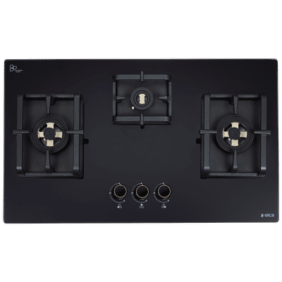 elica FLEXI DFS FB 3B 75 DX Glass Top 3 Burner Automatic Hob (Cast Iron Pan Support, Black)