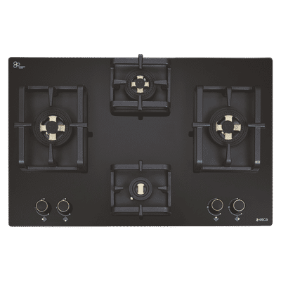 elica Flexi DFS Pro FB 4B 70 DX Glass Top 4 Burner Automatic Hob (Cast Iron Pan Support, Black Glass)