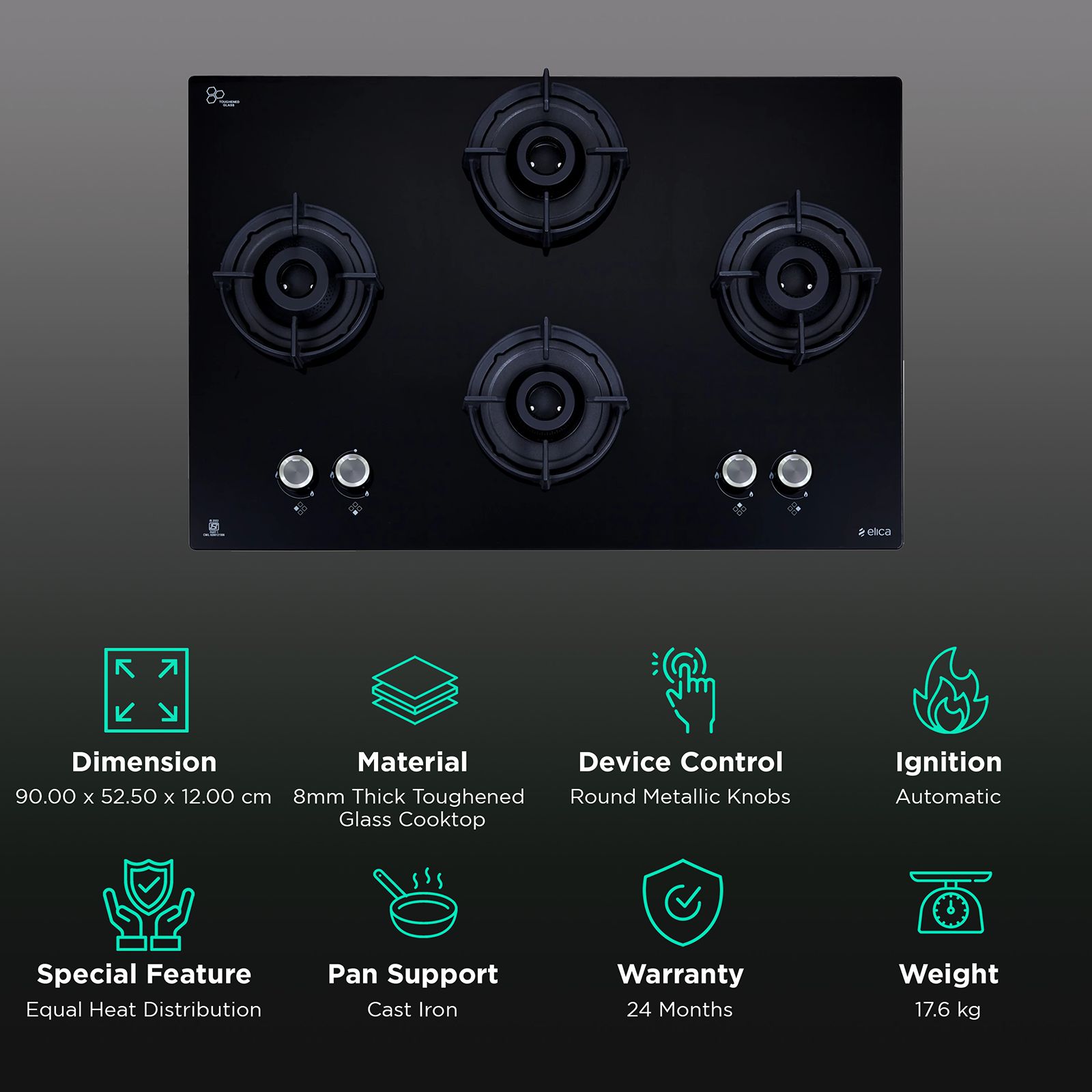elica Flexi 491 Lotus IND HD Toughened Glass Top 4 Burner Automatic Hob (Direct Multi-flame Burner, Black) elica Flexi 491 Lotus IND HD Toughened Glass Top 4 Burner Automatic Hob (Direct Multi-flame Burner, Black)_3