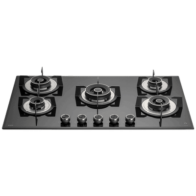 KAFF ALN 865 Glass Top 5 Burner Automatic Hob (Matt Enameled Pan Support, Black)