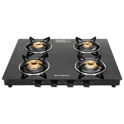 FABER Spark 4 Burner Manual Gas Stove (Knob Control, Black)