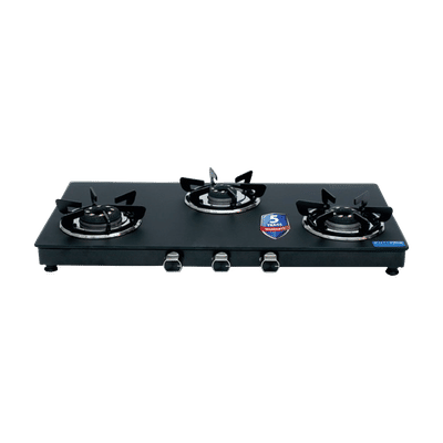 Kutchina SAPPHIRE 3B Toughened Glass Top 3 Burner Manual Gas Stove (Inner & Outer Locking, Black)