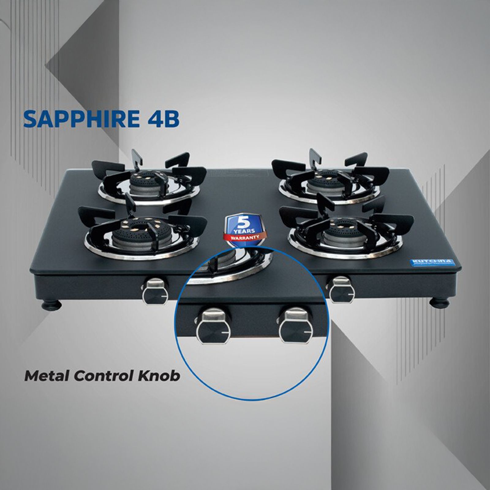 Kutchina SAPPHIRE 4B Toughened Glass Top 4 Burner Manual Gas Stove (Inner & Outer Locking, Black)_4