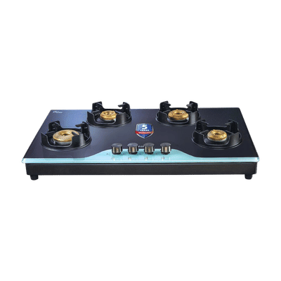 Kutchina CRYSTALLO 4B Toughened Glass Top 4 Burner Automatic Gas Stove (Inner & Outer Locking, Black)