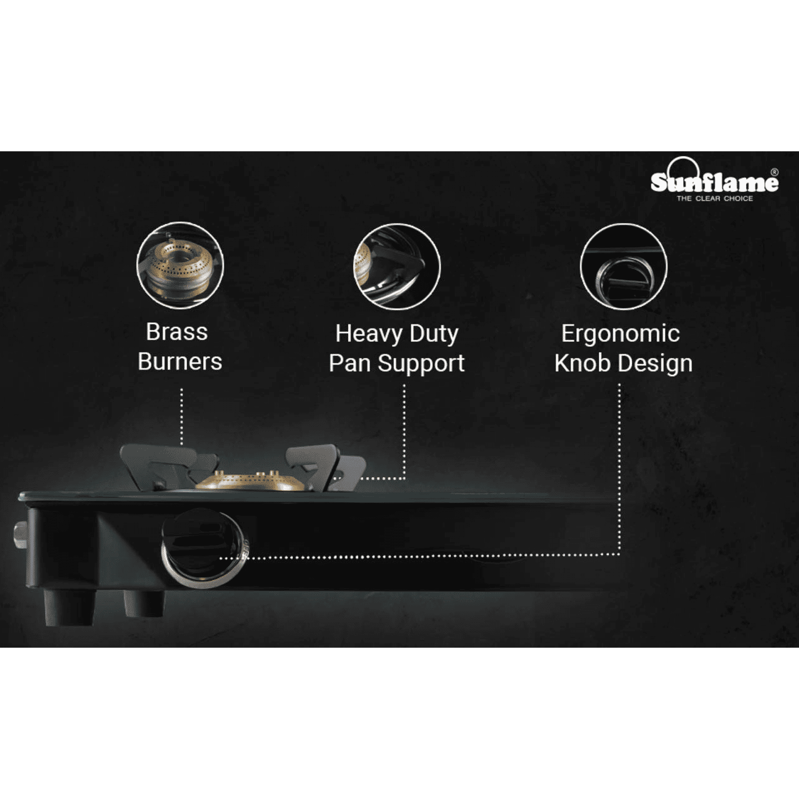 Sunflame Desire Toughened Glass Top 2 Burner Manual Gas Stove (Powder Coated Sheet Metal Base, Black) Sunflame Desire Toughened Glass Top 2 Burner Manual Gas Stove (Powder Coated Sheet Metal Base, Black)_6