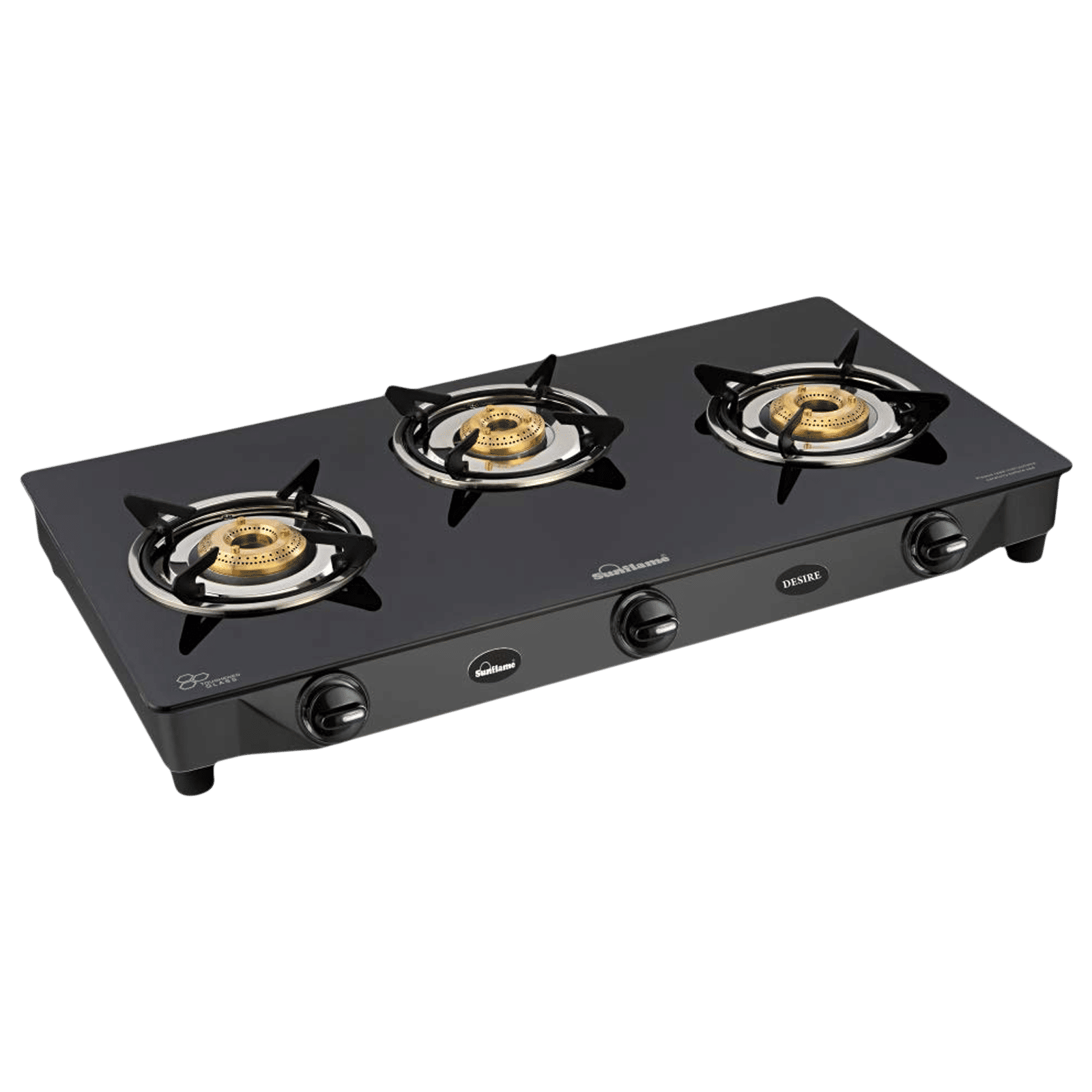 Sunflame Desire Toughened Glass Top 3 Burner Manual Gas Stove (Powder Coated Pan Supports, Black) Sunflame Desire Toughened Glass Top 3 Burner Manual Gas Stove (Powder Coated Pan Supports, Black)_1